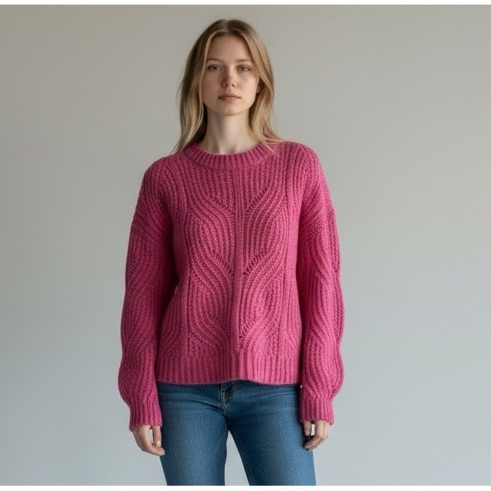 Madewell Women's XS Chunky Crew Alpaca Blend Pullover Sweater Pink EUC